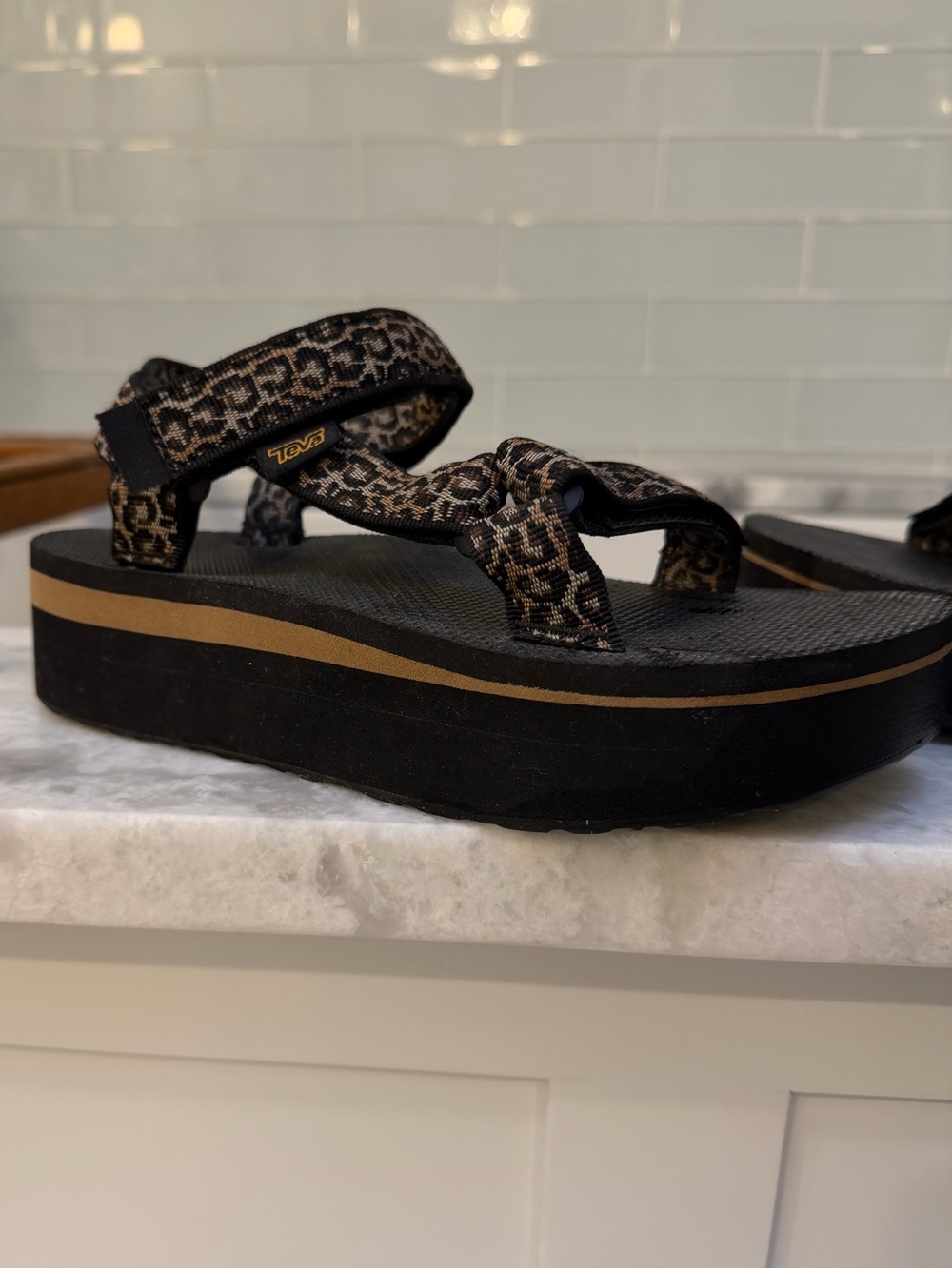 Teva Women's Black & Brown Leopard Platform Sandal